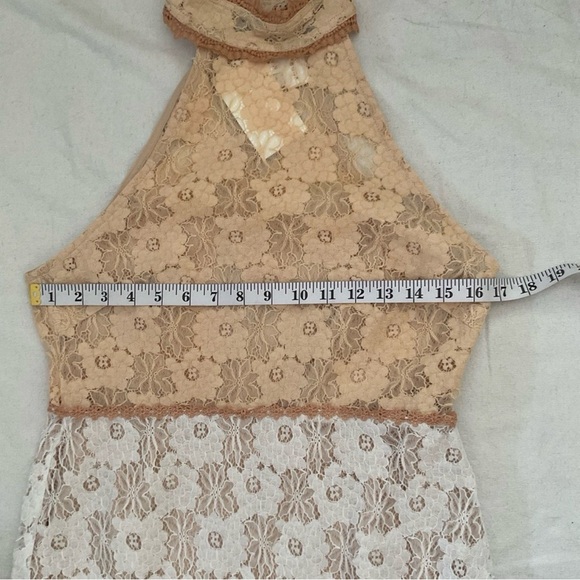 Foxiedox Lace Halter Midi Dress Tan White M Anthropologie NWT - Picture 10 of 11